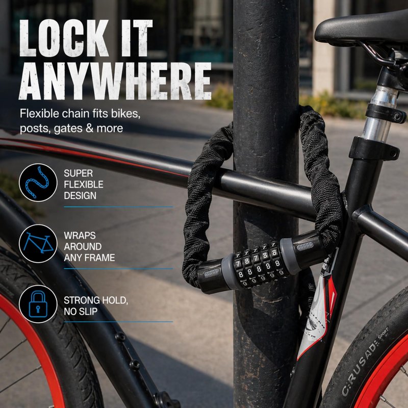 Heavy-Duty Bike Lock – Anti-Theft 5-Digit Combination Bicycle Lock | Weather-Resistant, Cut-Resistant Security Lock for Mountain, Road & Hybrid Bikes by Revas