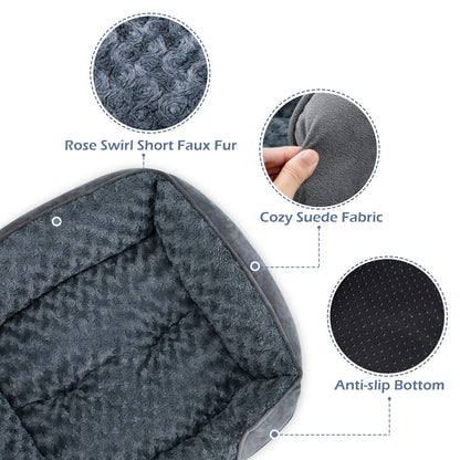 INVENHO Rectangle Washable Orthopedic Dog Bed for Small, Medium and Large Dogs, Soft Calming, Sleeping Puppy Bed Durable Pet Cuddler with Anti-Slip Bottom, S (20"x19"x6")