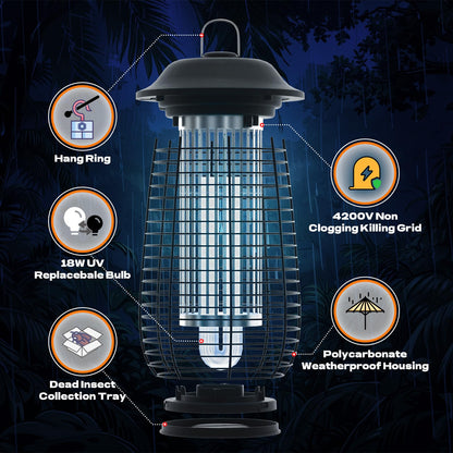 Bug Zapper Indoor & Outdoor, 4200V Electric Mosquito Zapper, 10 Years Lifespan, 6.5ft Power Cord, Waterproof, Fly Trap Mosquito Trap, Fly Killer Fly Zapper for Home, Patio, Kitchen, Backyard, Camping