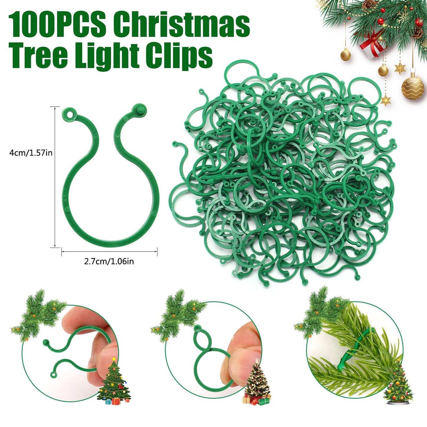 Hysagtek 200 Pcs Christmas Tree Light Clip for String Lights and Ornament, Weatherproof Ornament Hanger on Xmas Trees Indoor Outdoor
