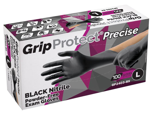 GripProtect® Precise Black Nitrile Gloves, Exam, 4 Mil, Food, Home, Cleaning, Medical/Dental, Tattoo (Large, 100)