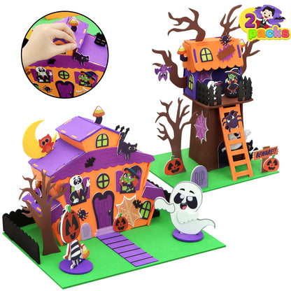 JOYIN 2 Pack Halloween Foam Craft Kit, Party Favors for Kids, 3D Tree House and Pumpkin Haunted House, Halloween Art and Craft DIY Kits, School Activities Game Party Decoration