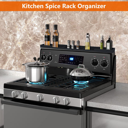 AWOKE Stove Top Shelf 30 Inch - Silicone Material Magnetic Shelf for Stove - 3 Functional Partitions Kitchen Spice Rack Organizer-Black,Kitchen Gadgets Storage Organization