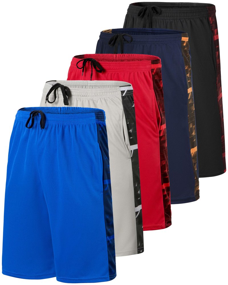 Real Essentials 5 Pack: Men’s 9" Mesh Shorts – Athletic Gym, Workout, Basketball, Running, Casual Lounge Activewear Pockets, Set 4,XL