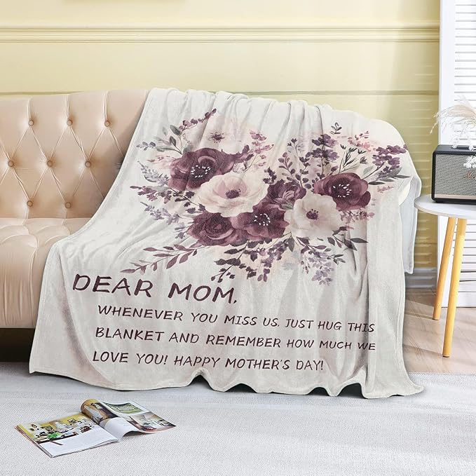 Mother's Day Fleece Blanket - 40x50in Mom from Daughter Birthday Heartfelt Message Floral Loving Throw Blankets,Soft Cozy Lightweight, Ideal for Living Room Home Decor and Women Gifts