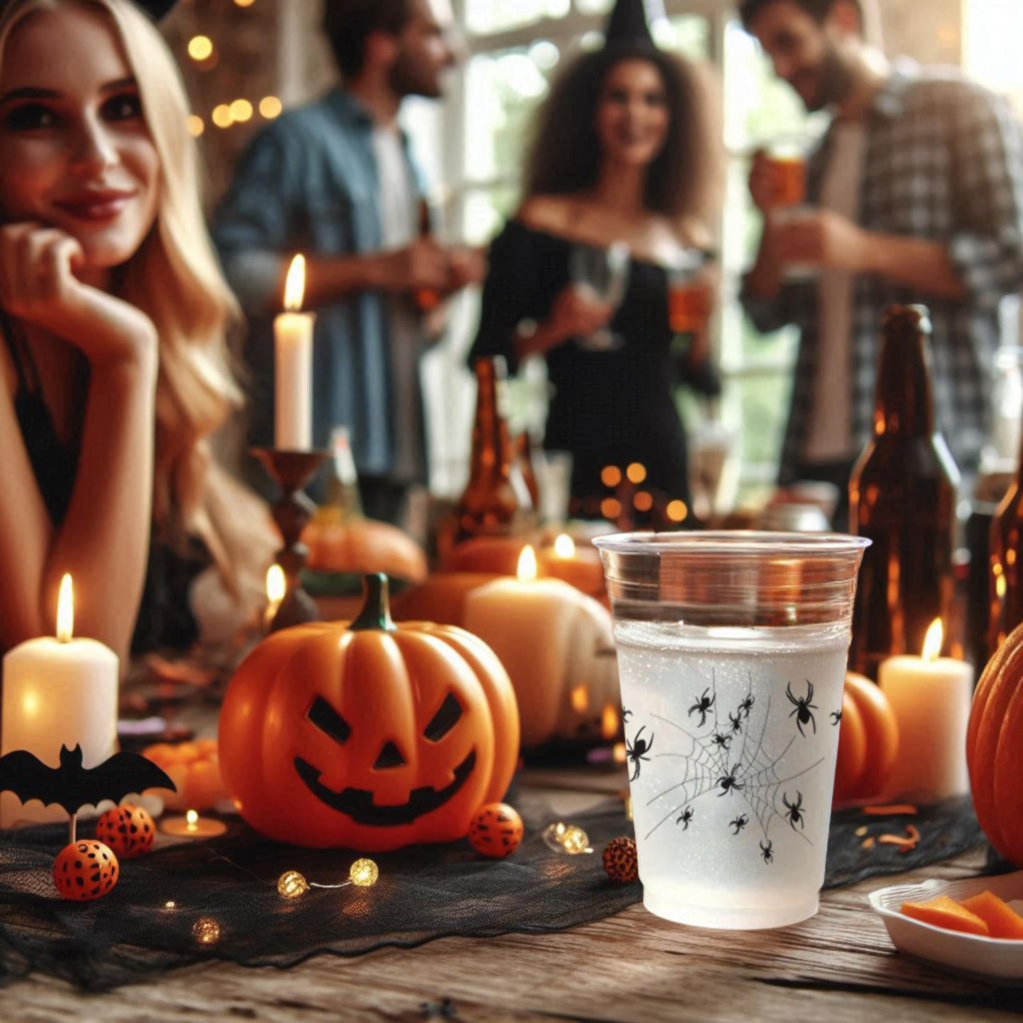 Party Essentials Supplies 20-Count Soft Plastic 16-Ounce Halloween Party Cups/Pint Glasses, Spider Print, One size (SD162042)