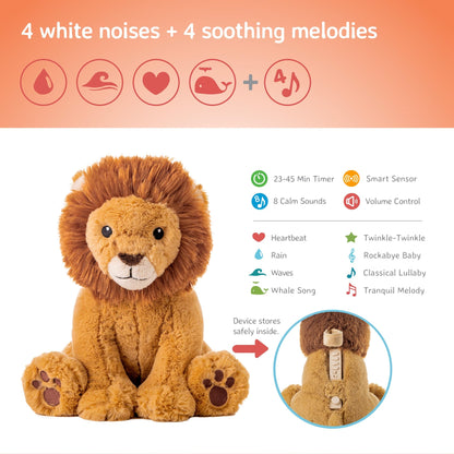 Cloud b Louis Lion - Award-Winning Plush Soothing White Noise Machine Baby Sleep Aid | Soft, Cuddly Comfort | Smart Sensor & Auto Shut-Off