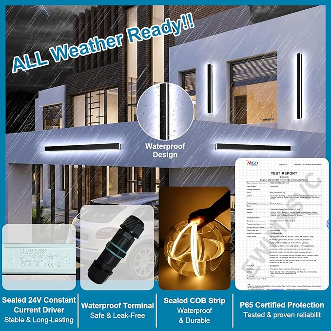 Modern Outdoor Wall Light, 39inch Exterior Lighting Fixture Wall Mount, Black Waterproof Porch Lights Wall Sconce, 2700K-6500K Dimmable Long LED Linear Outside Lighting for Garage, House, Front Door