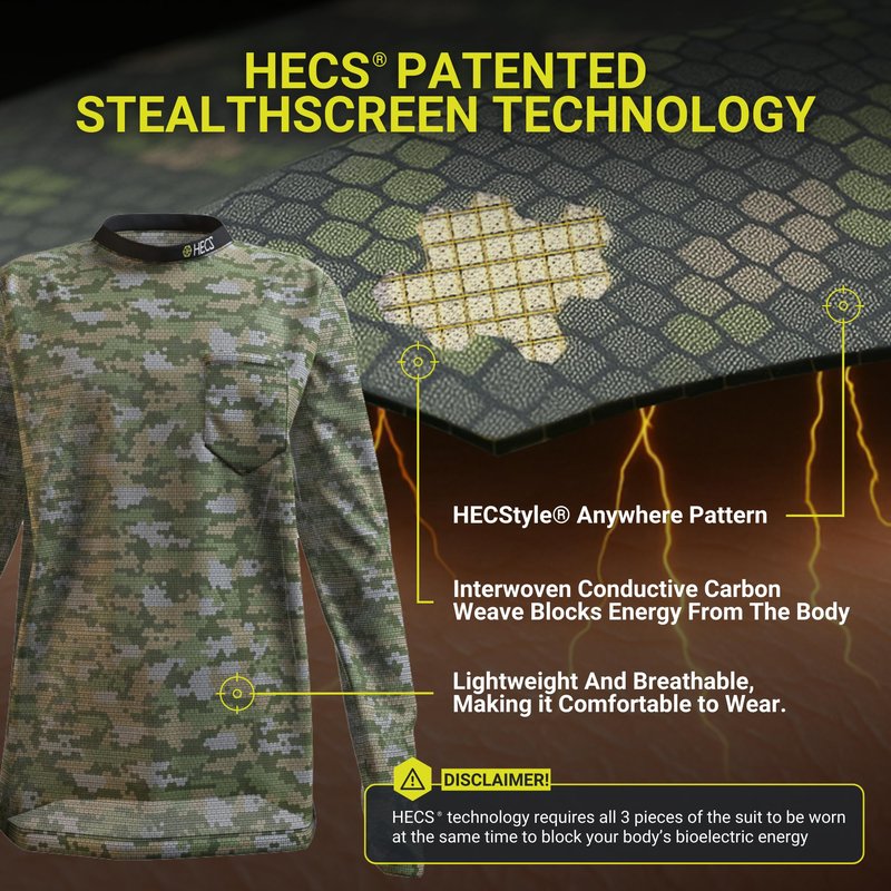HECS Lightweight System | Deer Hunting Clothes for Men with Bioelectric Shielding | Deer Hunting Gear for Men | 3-Piece Camo Suit: Shirt, Pants & Headcover