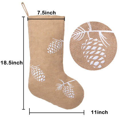 GEX Christmas Stockings 5 Packs for Family 18.5" Large Linen Embroidery Classic Christmas Stockings Burlap Minimalist Rustic Large Hanging Ornament Decorations for Fireplace Xmas Season (Set of 5)