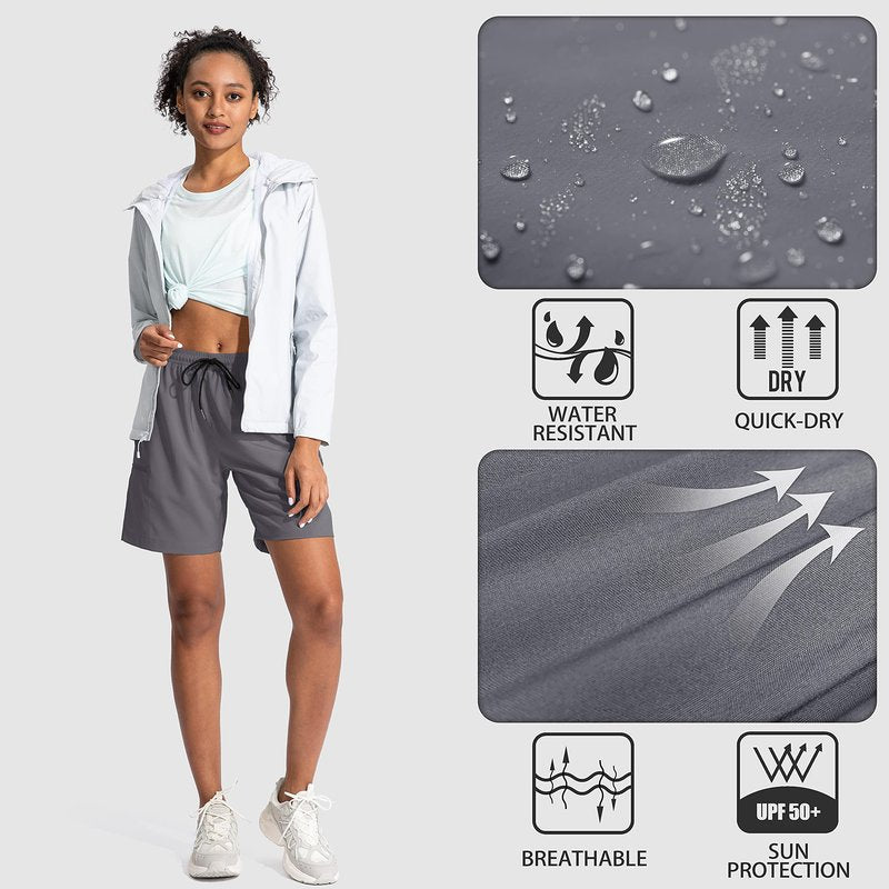 SANTINY Women's 5''/ 7''/9'' Hiking Cargo Shorts Quick Dry Lightweight Summer Shorts for Women Athletic Golf Zipper Pockets(Dark Grey_M)
