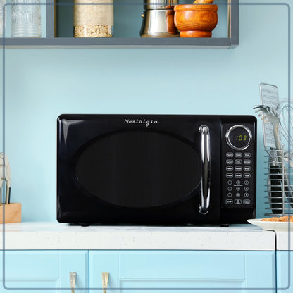 Nostalgia Retro Microwave Oven - 0.7 Cu Ft, 700-Watt Countertop Size with Glass Turntable, Child Safety Lock, 8 Auto-Cook Programs, Digital Clock - Aqua