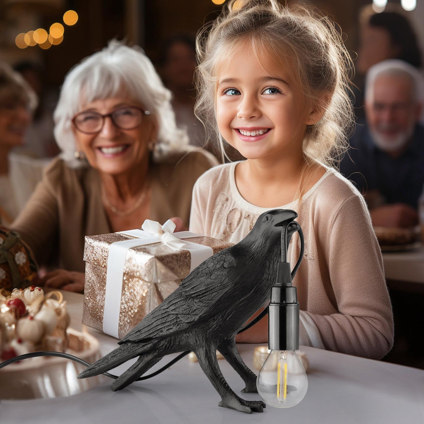 Crow Lamp, Raven Table Lamp with Bulb, Bird Desk Lamps, Gothic Home Decor Crow Light, Raven Lamp for Bedside Bedroom Living Room Decor