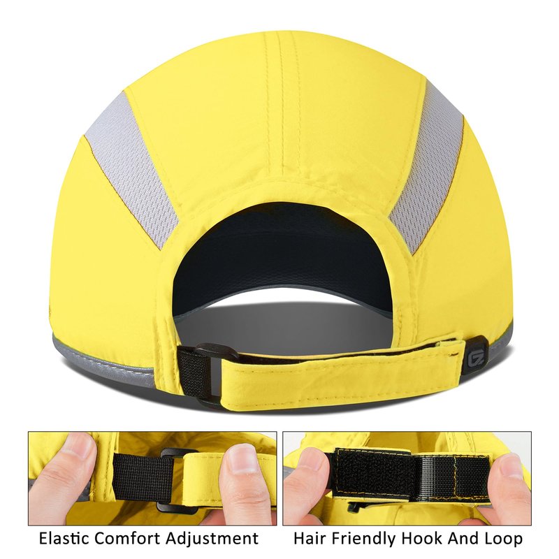 GADIEMKENSD Baseball Cap Nylon Running Cap Outdoor Sports Hat for Men Women Adjustable Quick Drying Reflective Foldable UPF50+ Breath Mesh Water Repellency Race Performance Lightweight Yellow