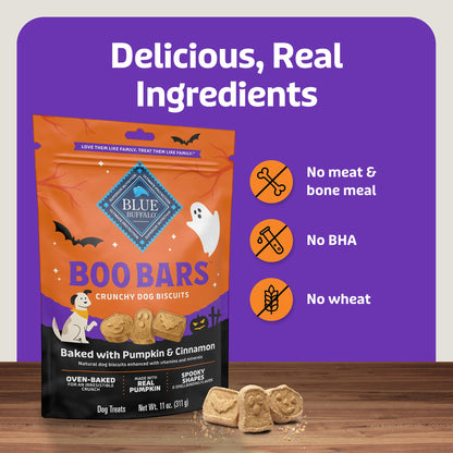 Blue Buffalo Boo Bars Crunchy Dog Biscuits, Natural Halloween-Shaped Treats, Pumpkin & Cinnamon Recipe, 11-oz Bag