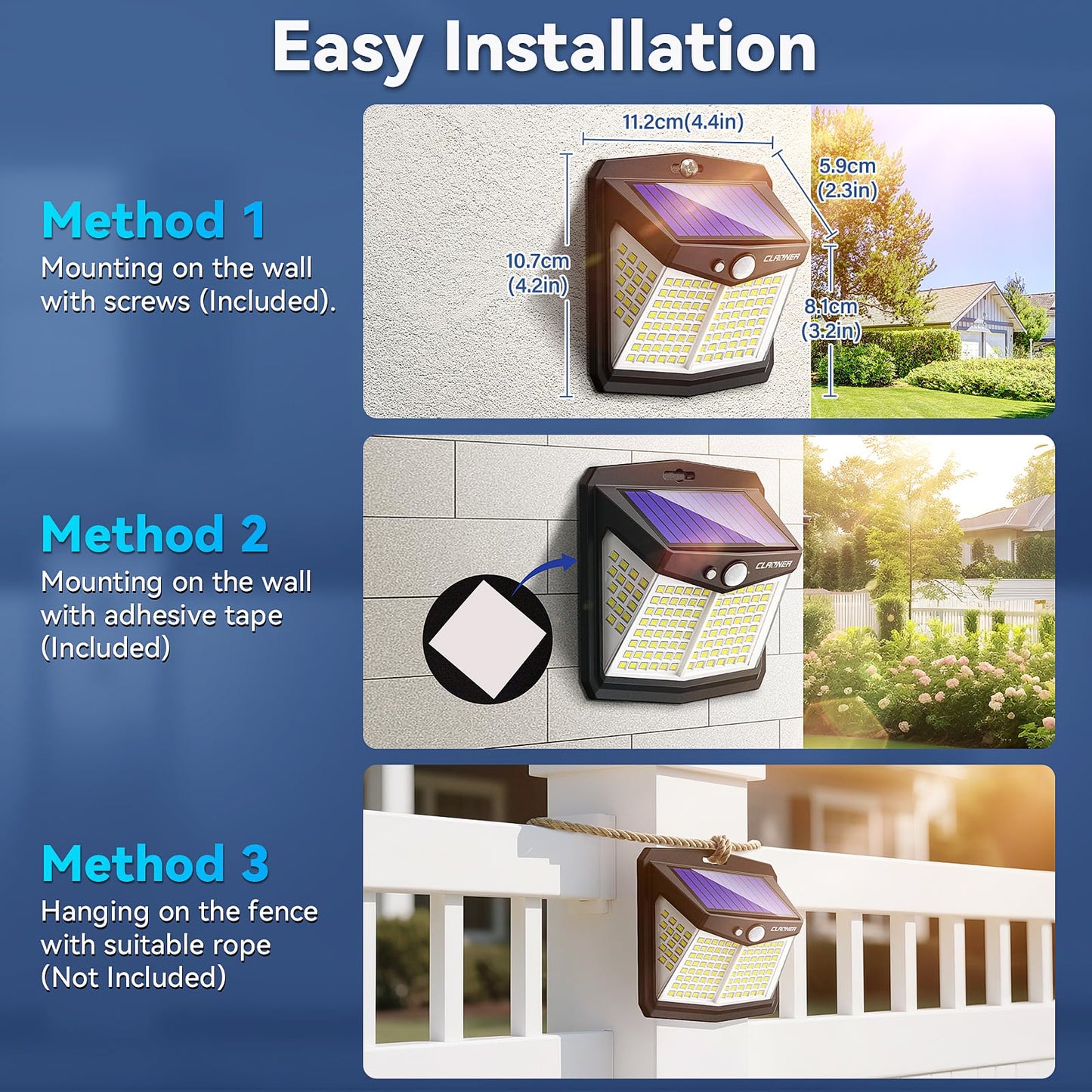 CLAONER Solar Lights Outdoor, [128 LED/4 Packs] Solar Motion Sensor Lights 3 Working Modes Outdoor Lights with 270° Wide Angle Wireless IP65 Waterproof Security Light for Fence Patio, Cold White