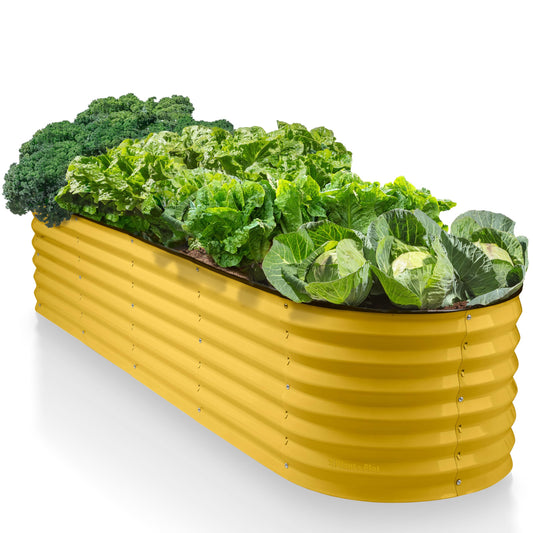 9-in-1 Galvanized Steel Raised Garden Bed // 8×2×1.5 ft Modular Planter for Gardening, Vegetables, Flowers // 18" Tall Metal Raised Garden Beds Outdoor (Yellow) // Patented Design Planter Box