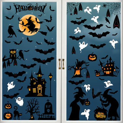 Halloween Window Clings, Halloween Window Stickers Decorations, Double-Side Removable Decals for Party Décor
