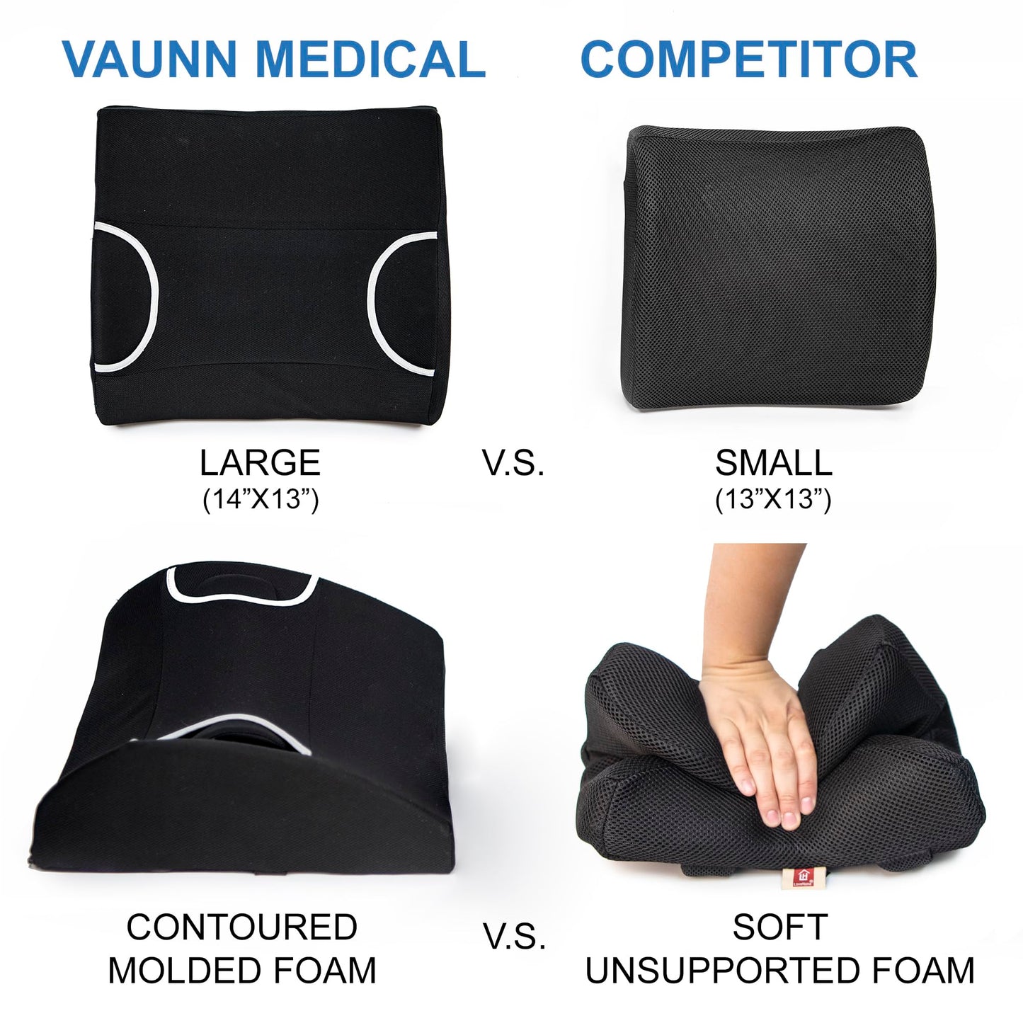 FSA/HSA Eligible, Vaunn Medical Lumbar Support Pillow with Firm Insert & Heated/Cooling Gel Pad