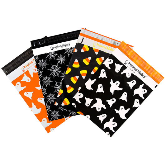 Inspired Mailers - Halloween Poly Mailers 10x13 Variety Pack of 40-10 each: Candy Corn, Ghosts, Orange Ghosts, Spiderwebs - Shipping Envelopes (10x13, 40 Pack)