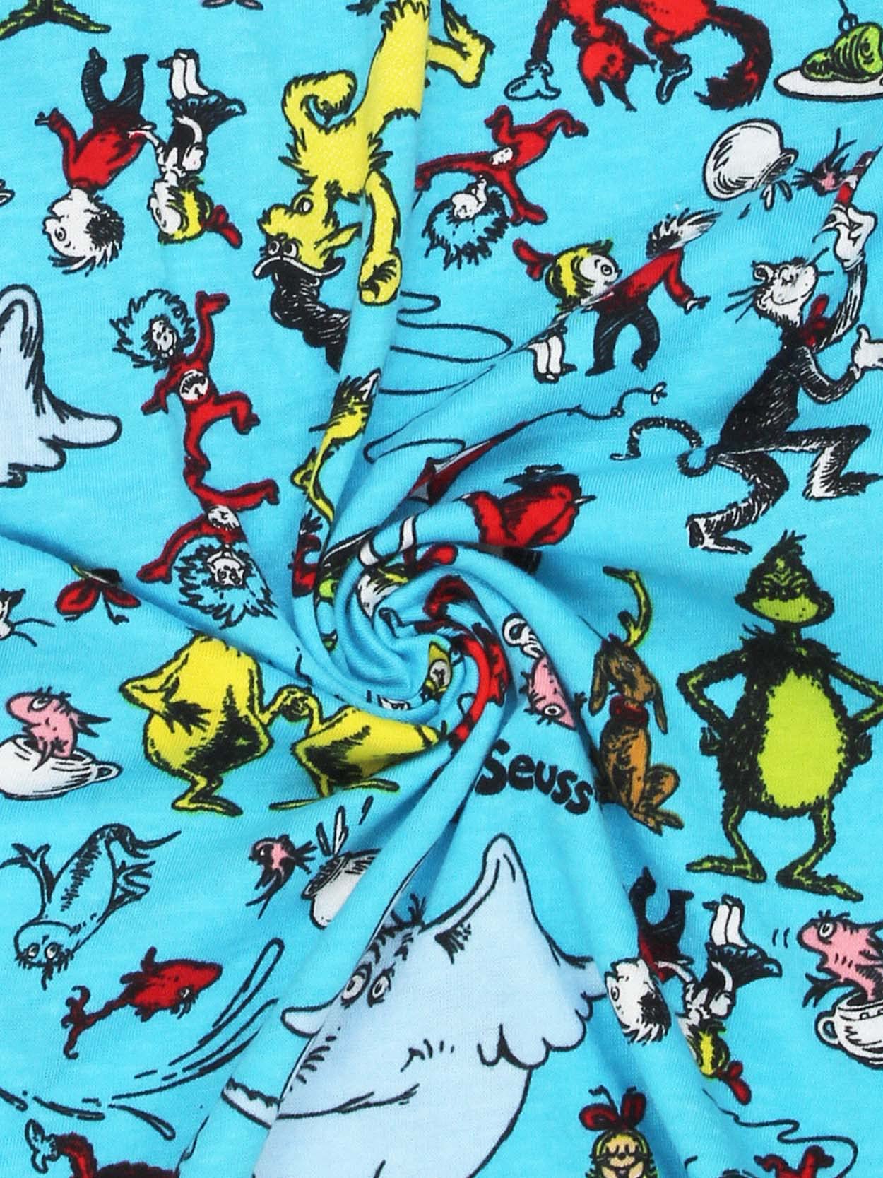 Dr. Seuss Characters Grinch Cat in the Hat Mens Holiday Jogger Pajama Pant (Medium, Blue)