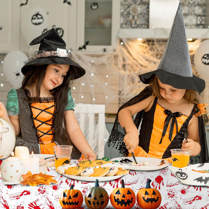 3 Pieces Bloody Handprint Tablecloth - 54x108 Inches Disposable Blood Splatter Themed Plastic Table Cover with Red Handprints for Halloween Horror-Themed Party Decorations, and Scary Movie Nights