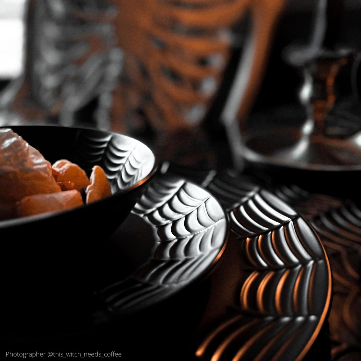 Nomnu Spiderweb Dinnerware Set (16 Pieces) - Goth Dinnerware Set - Black Matte Porcelain - 4 Dinner Plates 4 Salad Plates 4 Bowls 4 Mugs - Halloween Spooky Dishes Gothic Kitchen Decor Gifts