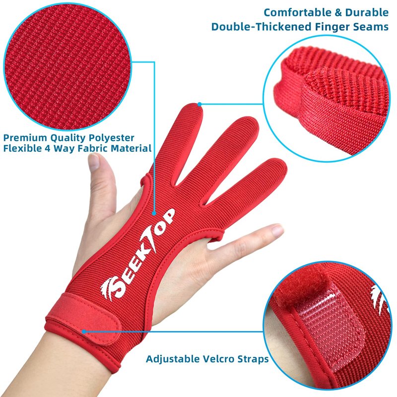 Seektop Archery Gloves Shooting Hunting Leather Three Finger Protector for Youth Adult Beginner (Red, S)