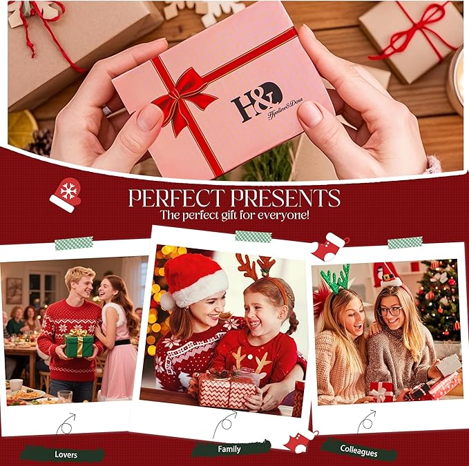 H&D HYALINE & DORA 4 Pcs Christmas Ornaments Set Cane Gift Box Bell Hanging Ornament Xmas Tree Ornament for Holiday Party Home Decor