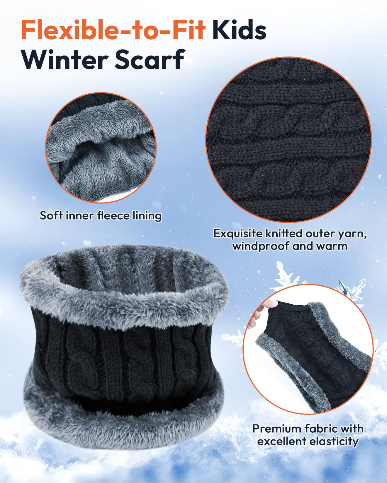 EAONE Kids Winter Hat Gloves Scarf Set, Knitted Toddler Beanie Cap, Mitten Gloves, and Neck Warmer for Boys Girls Aged 5-12