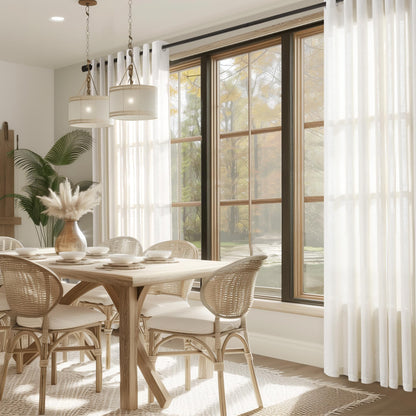 Jowels Natural Cream Linen Curtains 84 Inch Length 2 Panels for Living Room Bedroom, Light Filtering Sheer Curtains 84 Inches, Modern Farmhouse Grommet Semi Sheer Soft Privacy Drapes