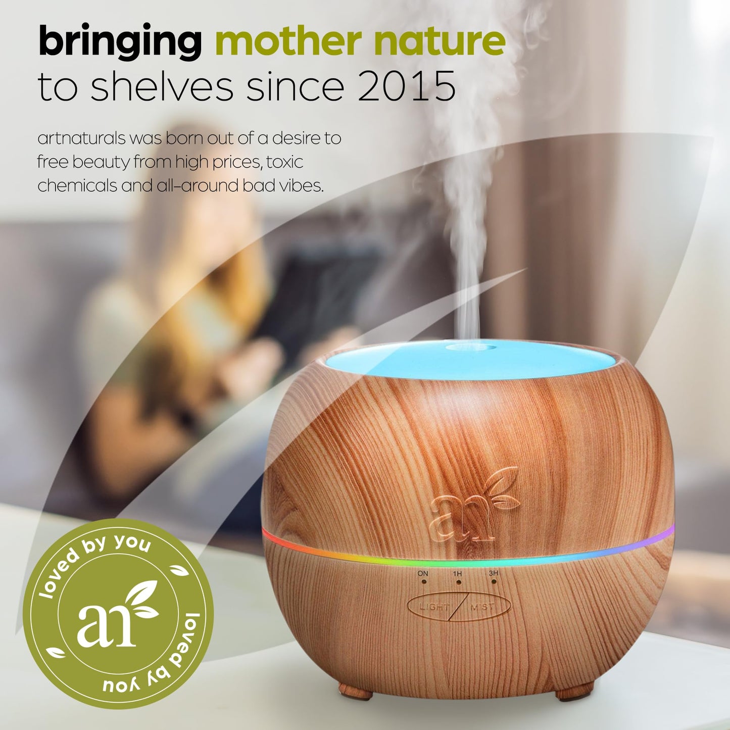 ArtNaturals Aromatherapy Essential Oil Diffuser –(5.0 Fl Oz / 150ml Tank) / Ultrasonic Cool Mist Aroma Humidifier - Adjustable Mist Mode, Auto Shut-Off Whisper Quiet and 7 Color LED Lights