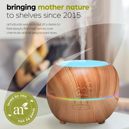 ArtNaturals Aromatherapy Essential Oil Diffuser –(5.0 Fl Oz / 150ml Tank) / Ultrasonic Cool Mist Aroma Humidifier - Adjustable Mist Mode, Auto Shut-Off Whisper Quiet and 7 Color LED Lights