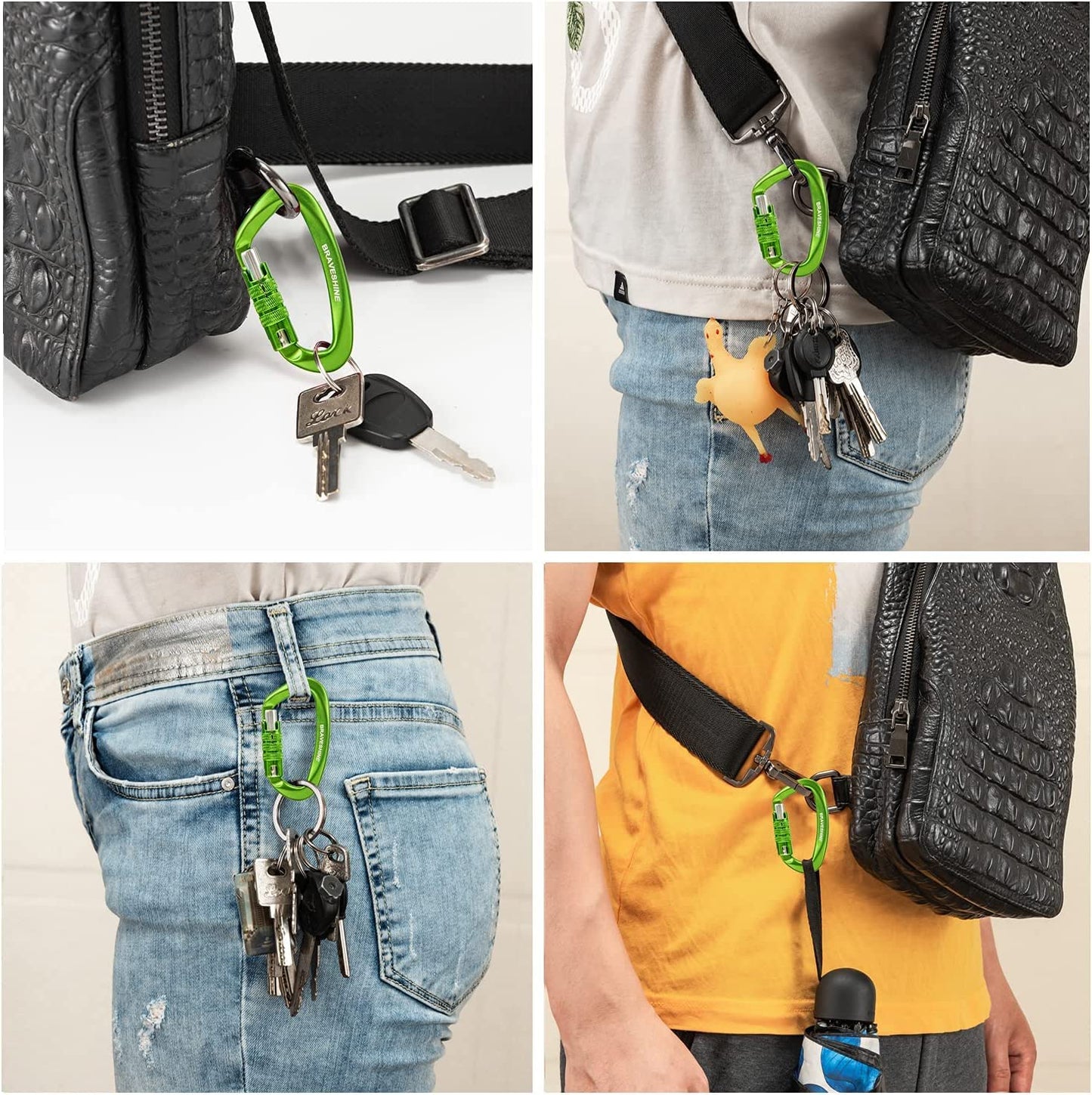 Heavy-Weight Carabiner Clips 12KN Aluminum D Ring Double Locking Caribeaner Hooks - Green