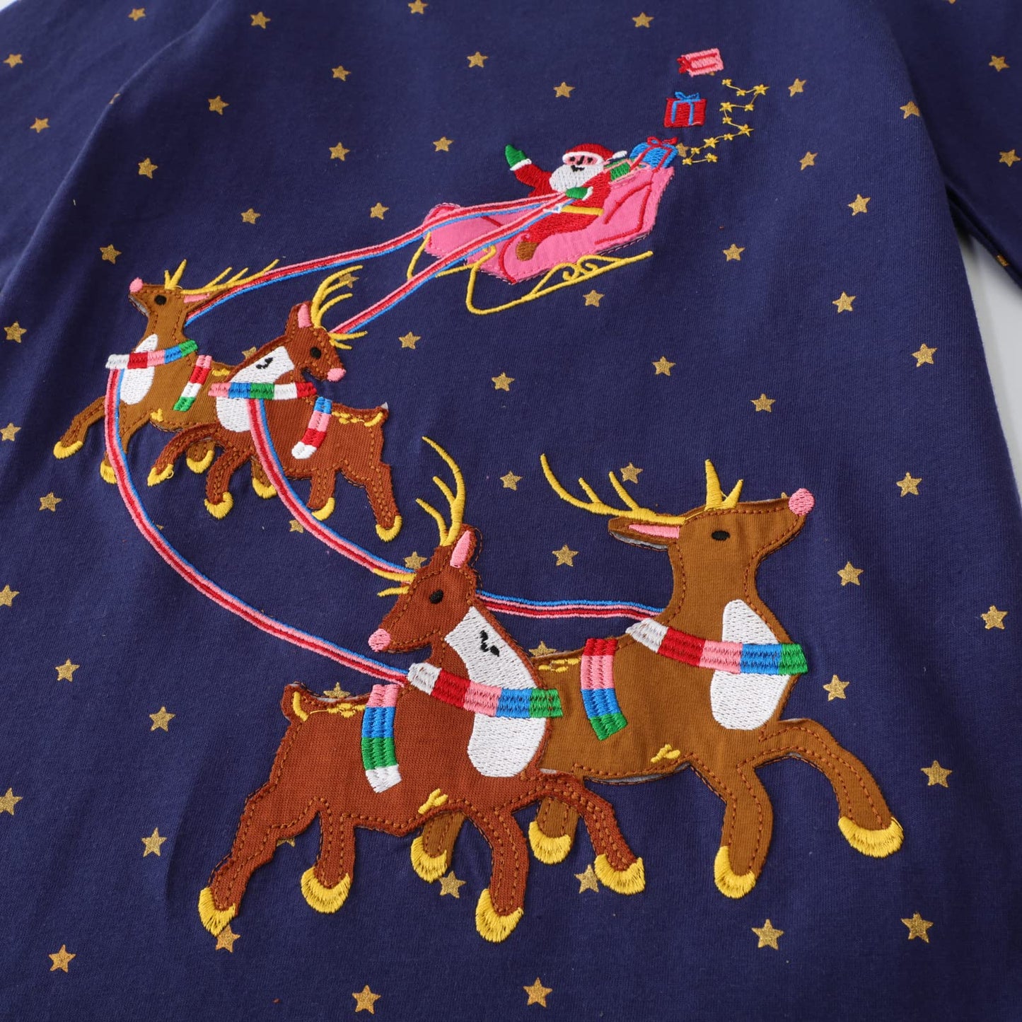 Toddler Girl Long Sleeve Dress Christmas Elk Deer Blue Dot Cotton Casual Winter Clothes Shirt Dresses 2T