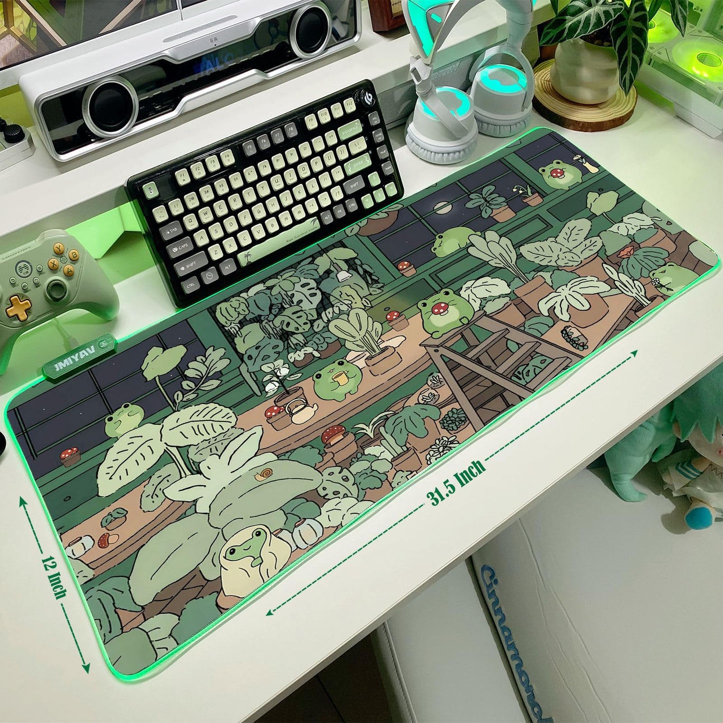 JMIYAV Little Frog RGB Green Gaming Mouse Pad 31.5x12 Inch PC XL Large Glowing Led Light Up Desk Pad Non-Slip Rubber Base Computer Cute Mousepad Mat Desk Accessories Gaming Setup 31.5x12 Inch