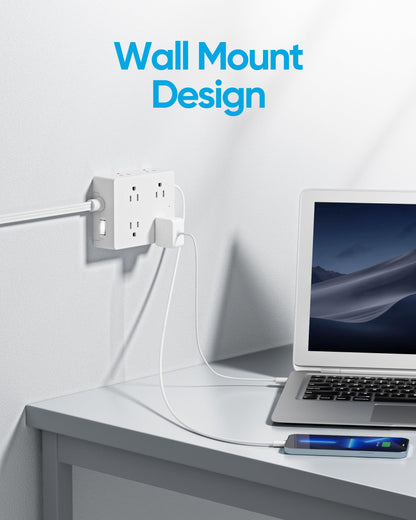 Surge Protector Power Strip, Olcorife Ultra Thin Flat Plug Extension Cord 5ft, 8 Outlets 4 USB Ports(1 USB C), Flat Wall Plug Outlet Extender, College Dorm Room Essentials, Black