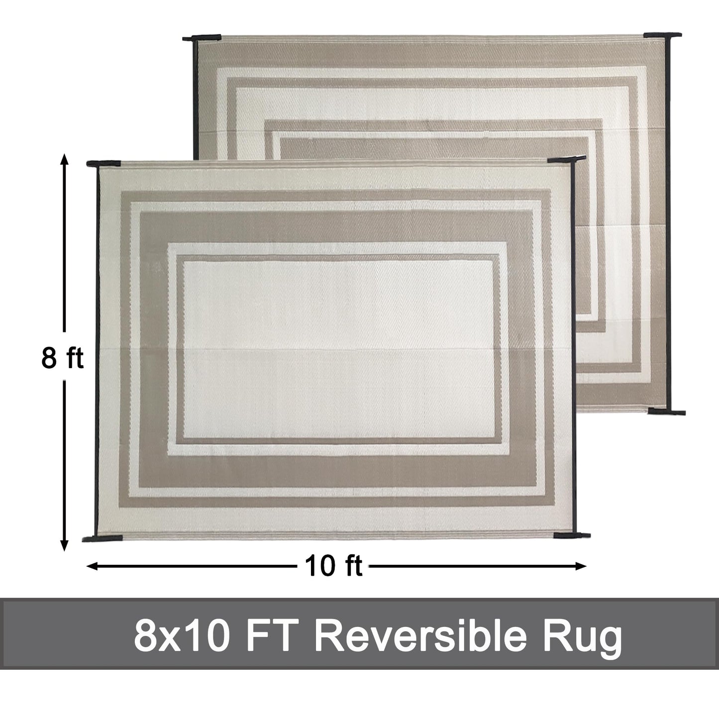 RURALITY Outdoor Rugs 8'x10' Waterproof for Patios Clearance,Plastic Straw Mats for RV, Camping,Backyard,Porch,Deck,Balcony,Reversible,Geometric