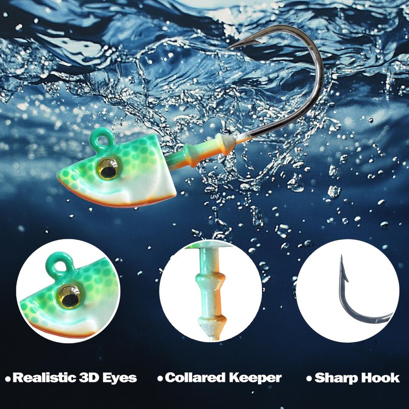 FISHCORNER Swimbait Jig Head Swimbait Jigs with 3D Eyes Minnow Jig Heads for Fishing Saltwater 10 pcs/Set 3/16oz