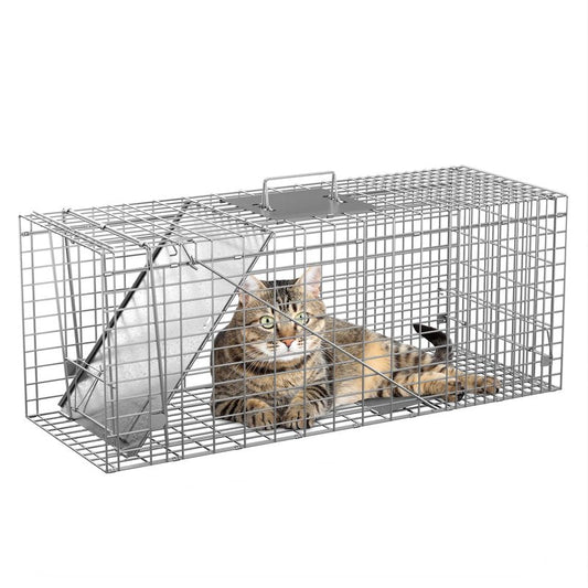 Nouva 32" Live Animal Cage Trap - Steel Large Folding Humane Cat Trap Raccoon Trap w/Handles for Rabbits, Stray Cats, Squirrels, Skunk, Groundhogs and Opossums