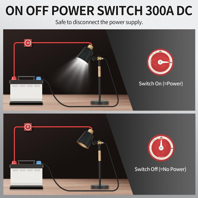 300A Boat Battery Disconnect Switch Waterproof 12V 48V Battery Shut Off Switch ON/Off Heavy Duty & Ignition Protected Power Kill Switch for Marine Car RV Truck
