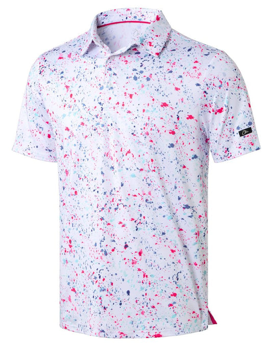 Obla Mens Golf Polo Shirts Short Sleeve Dry Fit Performance Moisture Wicking Casual Print Collared Golf Shirts for Men(White Colored Dots_S)