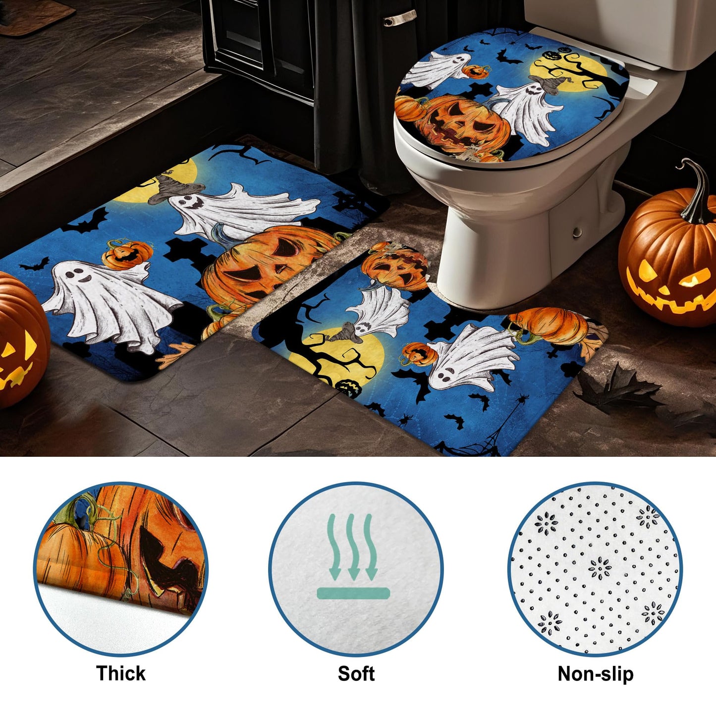 pinata Halloween Shower Curtain Set, Halloween Bathroom Set 4, Bathroom Decor Sets with Shower Curtain and Rugs Accessories, Ghost Curtains for Bath Decor