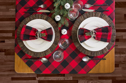 DII 100% Cotton, Machine Washable, Dinner, Summer & Picnic Tablecloth, 52 X 52, Red & Black Buffalo Check, Seats 4 People