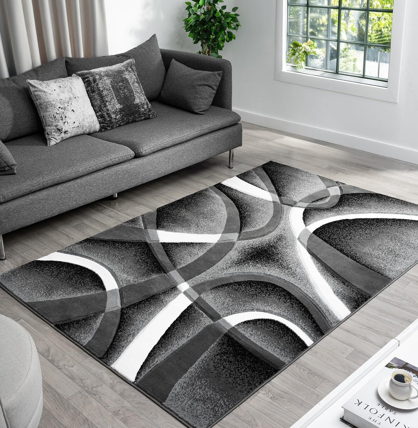 Modern Abstract Area Rug Hand Carved Contemporary Geometric Vibrant Colors Carpet for Living Room Bedroom Design PR1001 (Grey, 5' x 7')