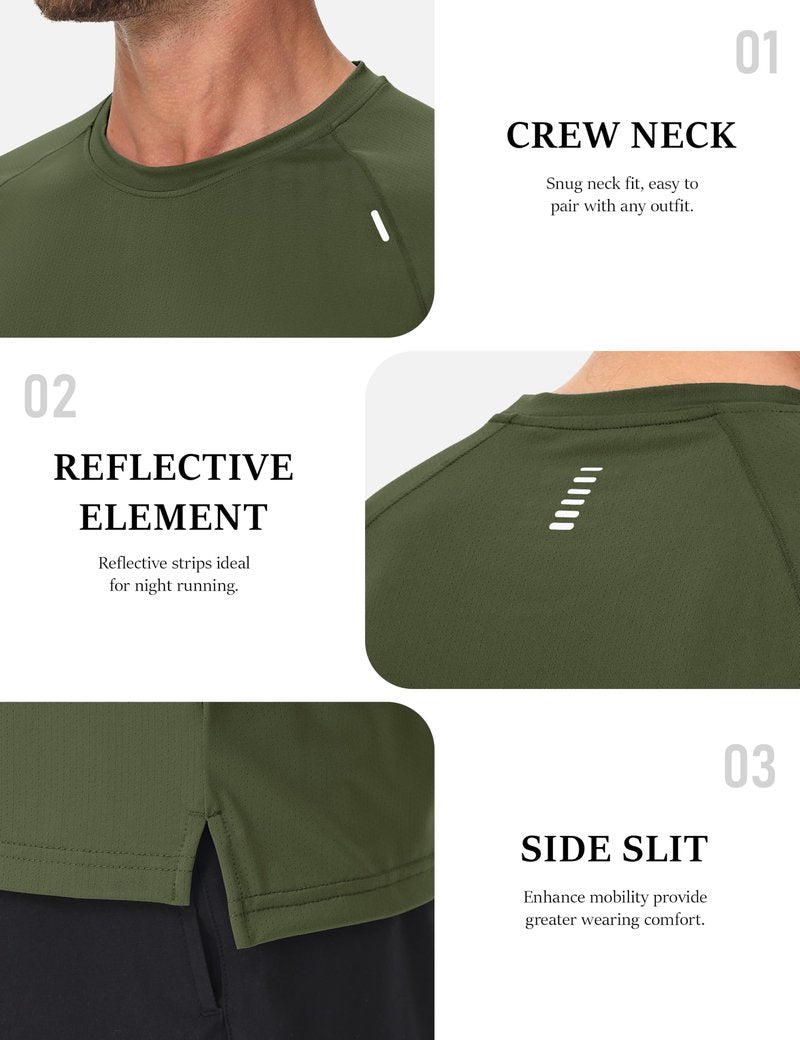 MAGCOMSEN Men's Gym Shirt Dry Fit Short Sleeve Shirts Athletic Running Lightweight Fitted T-Shirt Casual Performance Tee Army Green M