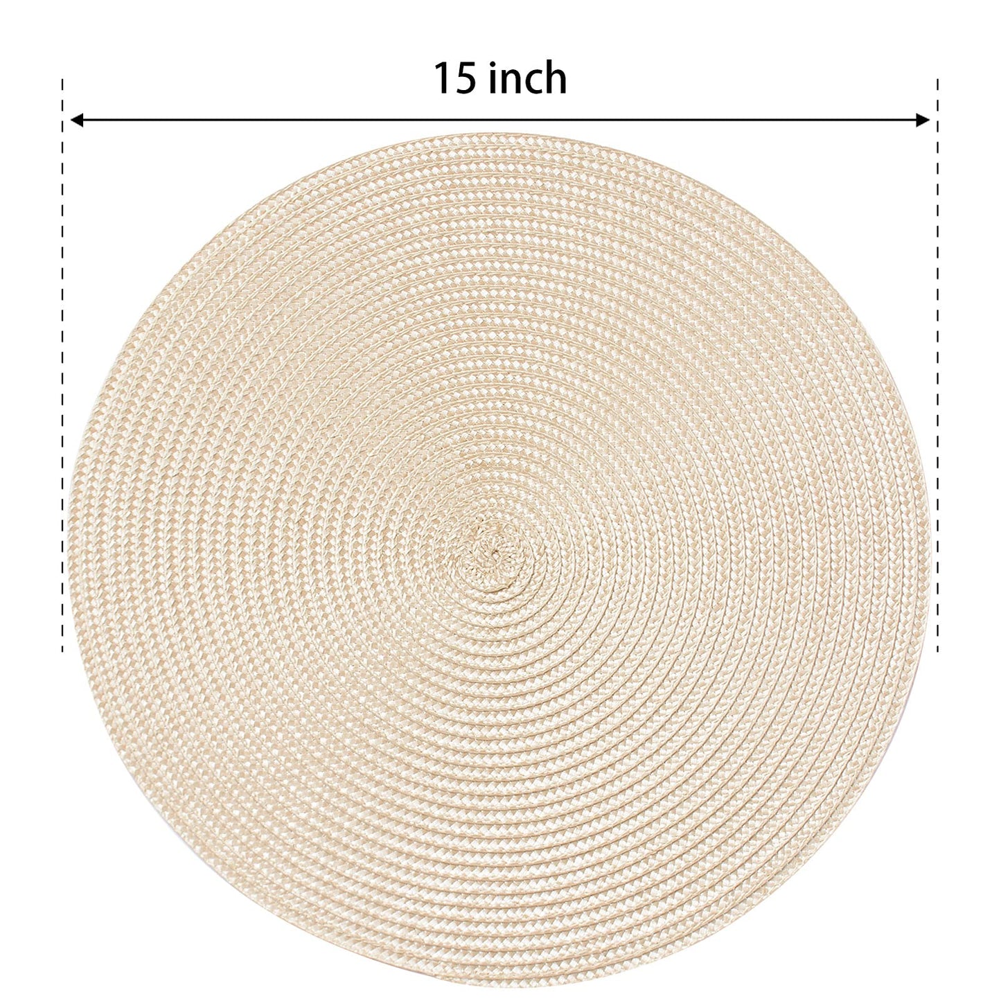 FunWheat Round Braided Placemats Set of 6 Table Mats for Dining Tables Woven Washable Non-Slip Place mats 15 inch for Easter Decoration(Ivory Beige, 6pcs)