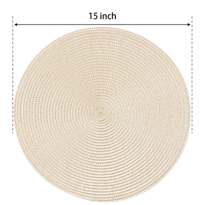 FunWheat Round Braided Placemats Set of 6 Table Mats for Dining Tables Woven Washable Non-Slip Place mats 15 inch for Easter Decoration(Ivory Beige, 6pcs)