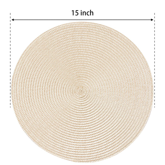 FunWheat Round Braided Placemats Set of 6 Table Mats for Dining Tables Woven Washable Non-Slip Place mats 15 inch for Easter Decoration(Ivory Beige, 6pcs)