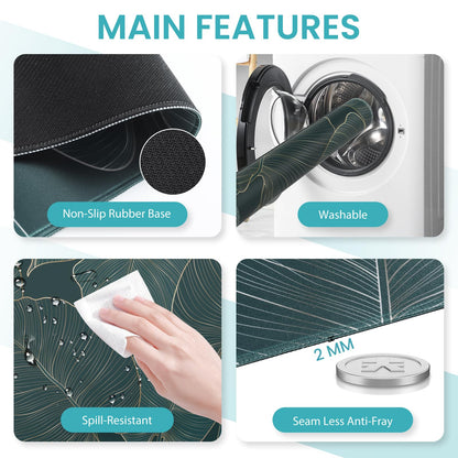 AnyShock 4 in 1Desk Mat for Keyboard and Mouse, Ergonomic Green Mouse Pad with Memory Foam Wrist Rest, Large Desk Pad Mat, Soft Wrist Support for Keyboard (Palm Leaves)